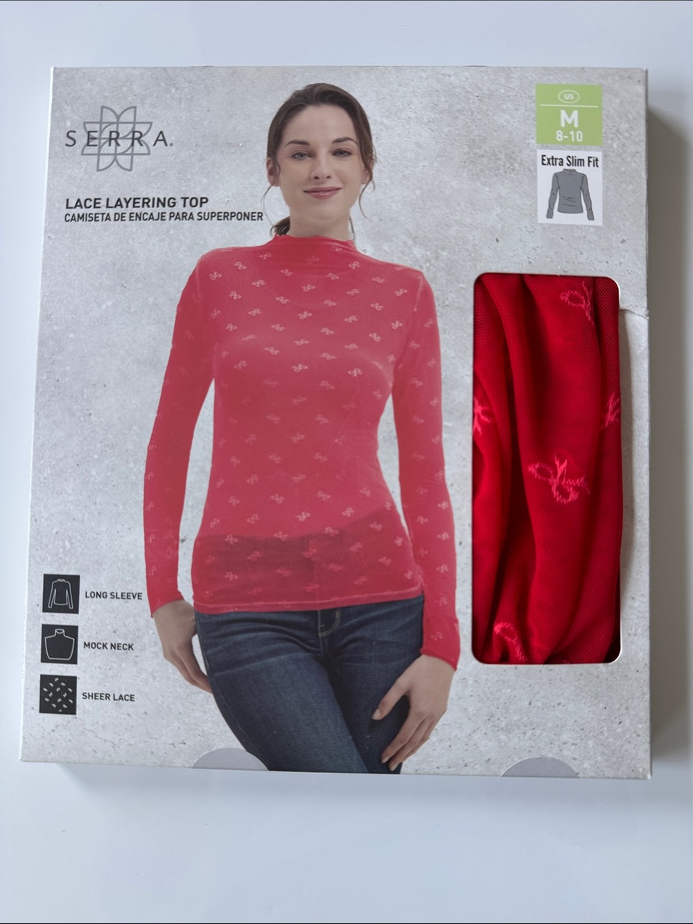 Serra Red Mock Neck Lace Layering Top - Long Sleeve